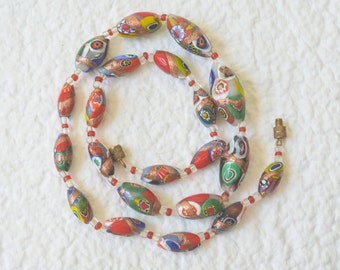 Vintage Hand Painted Glass Bead Necklace