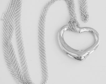 Tiffany & Co Elsa Peretti Sterling Silver Open Heart Pendant on Mesh Chain