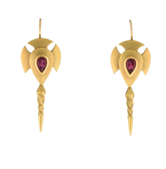 18K Gold Tourmaline Drop Earrings - image 2