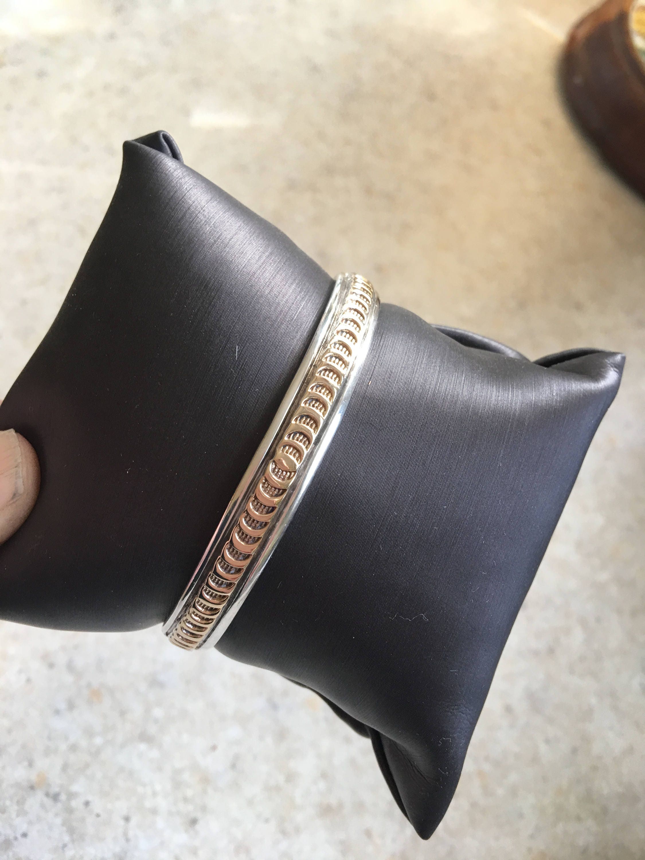 Navajo Victor Hicks Sterling and 14K Cuff Bracelet
