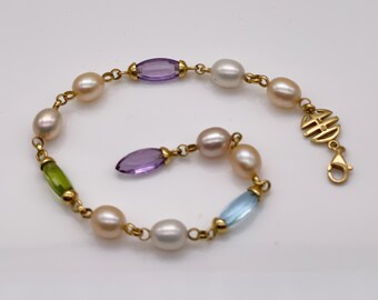 Mimi Milano 18K Pearl. Amethyst, Topaz and Peridot Bracelet