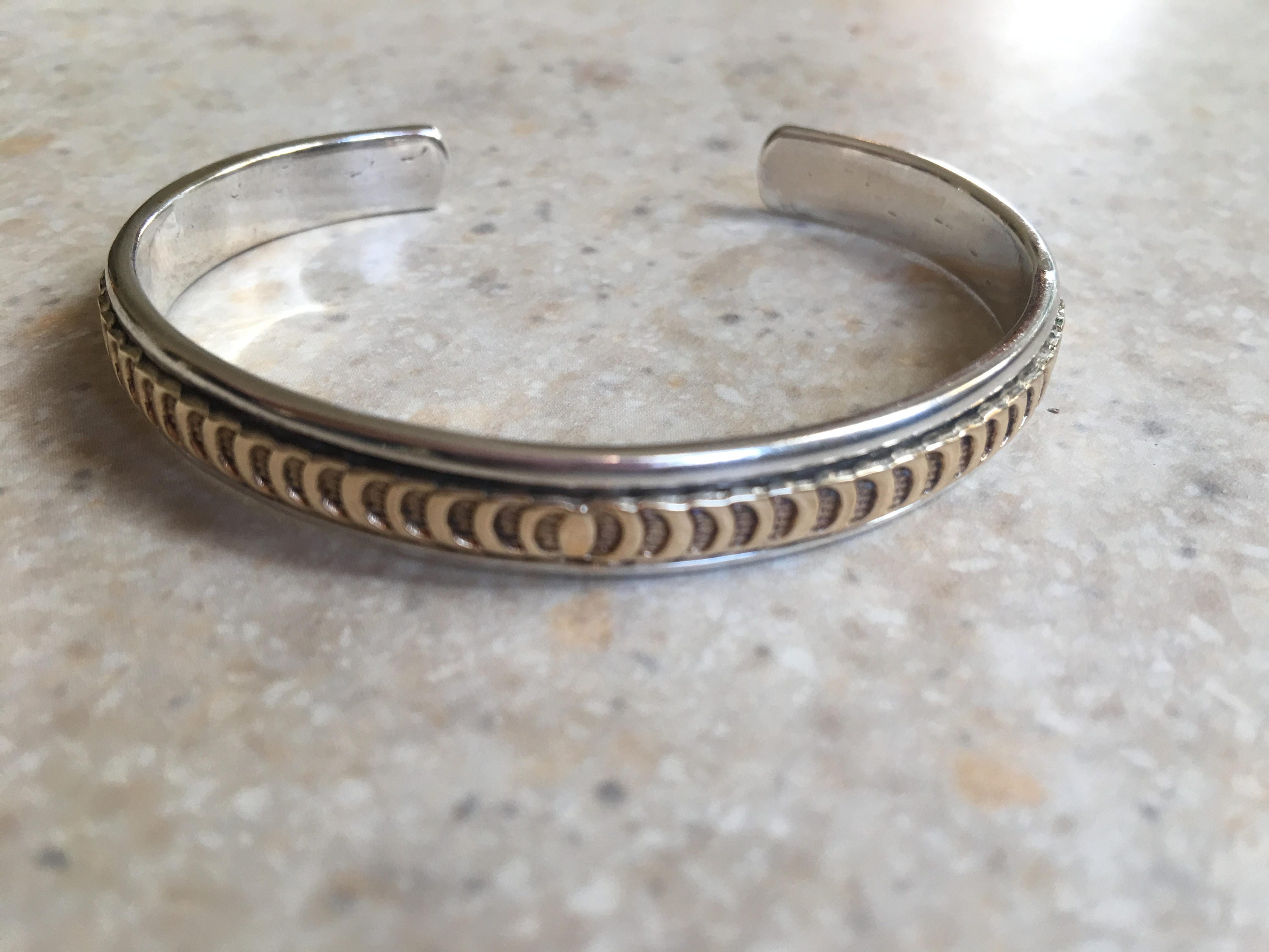 Navajo Victor Hicks Sterling and 14K Cuff Bracelet