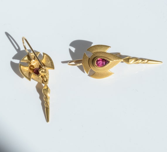18K Gold Tourmaline Drop Earrings - image 5