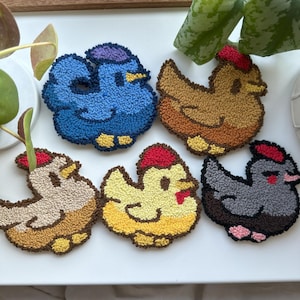 Stardew Valley Chicken Punch Needle Coaster, Mug Rug, Handmade Coaster, Decoration, Coffee Rug, Stardew Valley, Chicken