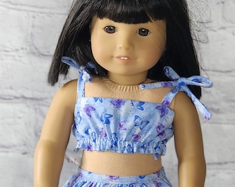 18 inch Doll Clothes -  Blue Butterflies Strappy Crop Tank Top - SHIRT ONLY -  fits American Girl