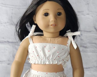 18 inch Doll Clothes -  Tiny Hearts Strappy Crop Tank Top - SHIRT ONLY -  fits American Girl