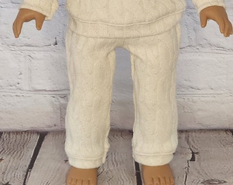 18 inch Doll Clothes - Cream Sweater Knit Joggers - fits American Girl - Boy or Girl Doll (PANTS ONLY)