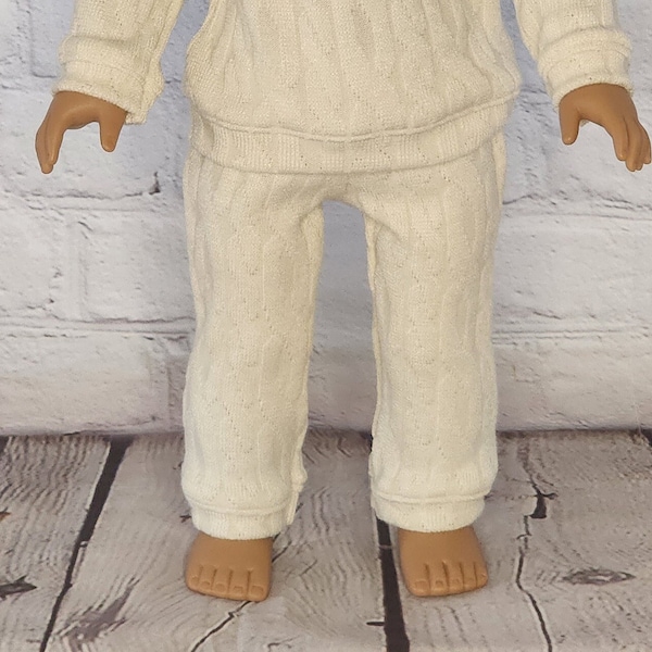18 inch Doll Clothes - Cream Sweater Knit Joggers - fits American Girl - Boy or Girl Doll (PANTS ONLY)