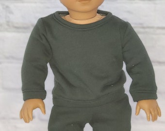 18 inch Doll Clothes - Hunter Green Fleece Sweatshirt - fits American Girl - Boy or Girl Doll (SHIRT ONLY)