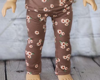 18 inch Doll Clothes - Brown Daisy Knit Leggings - fits American Girl (PANTS ONLY)