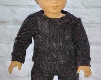 18 inch Doll Clothes - Charcoal Sweater Knit Sweatshirt - fits American Girl - Boy or Girl Doll (SHIRT ONLY)