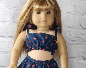 18 inch Doll Clothes -  Navy Cherries Strappy Crop Tank Top - SHIRT ONLY -  fits American Girl