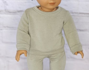 18 inch Doll Clothes - Sage Green French Terry Sweatshirt - fits American Girl - Boy or Girl Doll (SHIRT ONLY)