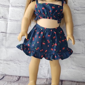 18 inch Doll Clothes - Navy Cherries Ruffle Skirt - SKIRT ONLY - fits American Girl