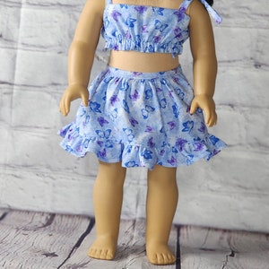 18 inch Doll Clothes - Blue Butterflies Ruffle Skirt - SKIRT ONLY - fits American Girl