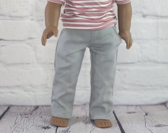 18 inch Doll Clothes - Light Gray Relaxed Chinos - Trouser Pants -  for boy or girl doll - fit American Girl