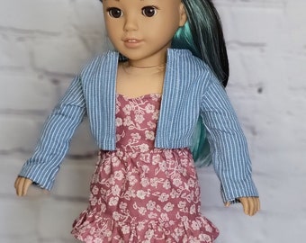 18 inch Doll Clothes - Denim Stripe Cropped Jacket - BLUE WHITE - fits American Girl