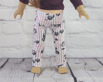 18 inch Doll Clothes - Pink Striped and Floral Stripe Leggings - fits American Girl