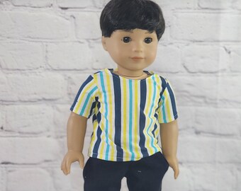 18 inch Doll Clothes - Blue and Yellow Striped T-shirt - fits American Girl - for BOY or GIRL doll