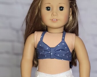 18 inch Doll Clothes - Navy Polka Dot Criss Cross Bralette - BLUE WHITE - fits American Girl