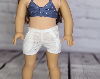 18 inch Doll Clothes - Moto Pocket Shorts - Daisy Eyelet - fits American Girl