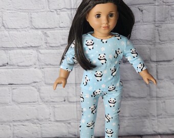 Doll Pajamas - 18 inch doll - Panda - 2 piece lounge wear - BLUE BLACK WHITE - fits American Girl - for Boy or Girl Doll