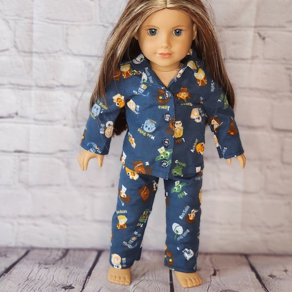 18 inch Doll Clothes - Space Battle Pals Flannel Pajamas - fits American Girl - BOY or GIRL doll