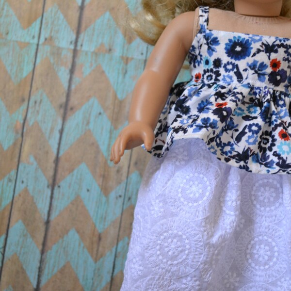 18 inch Doll Clothes - Embroidered Sunburst Peasant Skirt - WHITE - fits American Girl