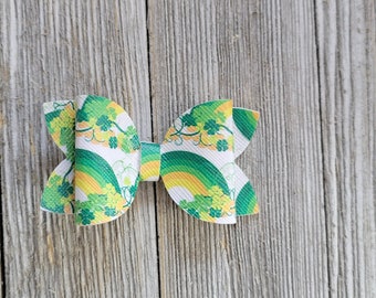 18 inch Doll Clothes - Rainbow Clover Bow Alligator Clip - fits American Girl & Wellie Wisher
