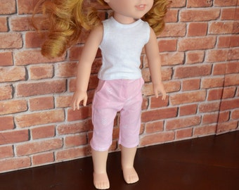 14.5 inch Doll Clothes, Capri and Shirt Outfit, WHITE PINK, arrows , Small Doll Clothes, fits Wellie Wisher Dolls, heart4heart