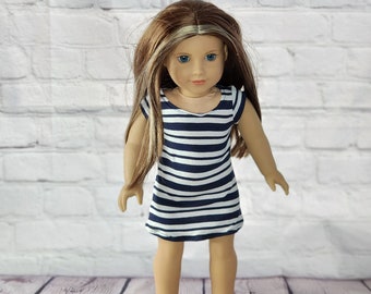 18 inch Doll Clothes - Navy Blue Stripe T-Shirt Dress -  fits American Girl