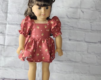 18 inch Doll Clothes - Terra Cotta Tulips Puffy Dress - RED PEACH GREEN - fits American Girl
