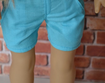 18 inch Doll Clothes - Moto Pocket Shorts - Aqua Blue - fits American Girl