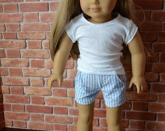 18 inch Doll Clothes - Moto Pocket Shorts - BLUE WHITE   - fits American Girl