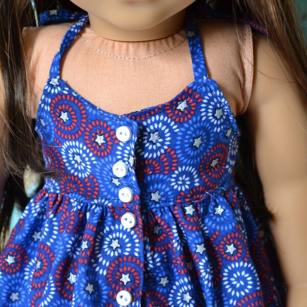 18 inch Doll Clothes - Fireworks Halter Dress - Americana Collection - RED WHITE BLUE - fits American Girl
