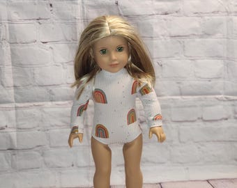 18 inch Doll Clothes - Neutral Rainbow Ribbed Knit Turtleneck Bodysuit - fits American Girl