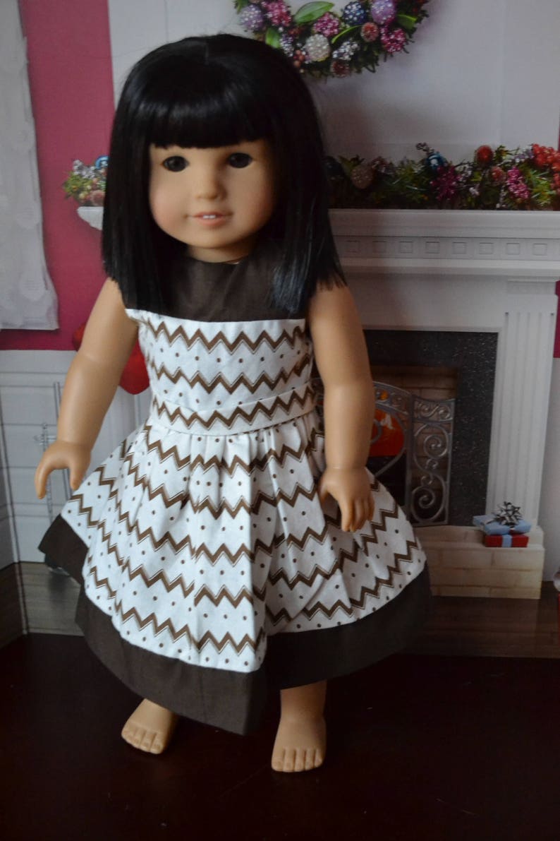 18 inch Doll Clothes Pretty Dress Brown Chevrons fits American Girl image 1
