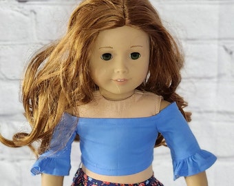 18 inch Doll Clothes -  Light Blue Off the Shoulder Crop Top - SHIRT ONLY -  fits American Girl