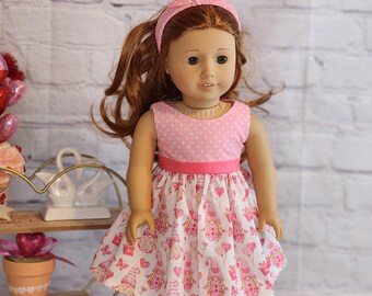 18 inch Doll Clothes - Love Gnomes Colorblock Dress - PINK WHITE - fits American Girl