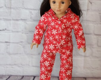 18 inch Doll Clothes - Red Snowflake Flannel Pajamas - fits American Girl - BOY or GIRL doll