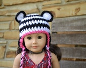 18 inch Doll Clothes - Crocheted Beanie with Ear Flaps -Panda Stripes - MADE TO ORDER - fits American Girl