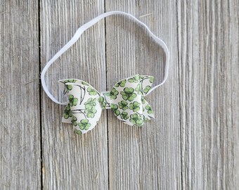 18 inch Doll Clothes - Lucky Clover Bow Elastic Headband - GREEN WHITE - fits American Girl & Wellie Wisher