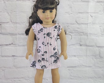 18 inch Doll Clothes - Pink Striped and Flora T-Shirt Dress - fits American Girl