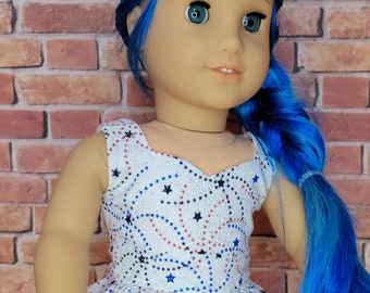 18 inch Doll Clothes - Sparkle Starbursts Ruffle Peplum Top - RED WHITE BLUE - fits American Girl