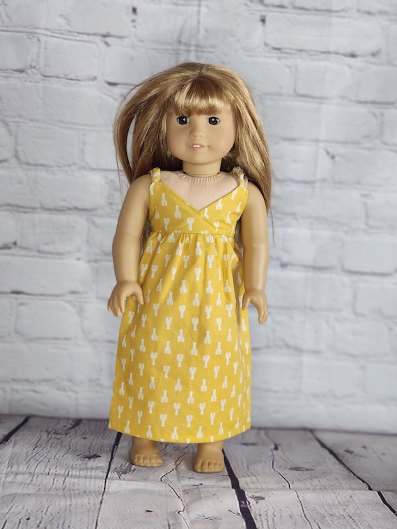 18 inch Doll Clothes - Lobster Crossover Maxi Dress - YELLOW WHITE - fits American Girl