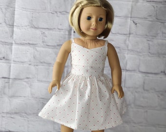 18 inch Doll Clothes - Tiny Hearts Wrap Top Dress - WHITE RED PINK - fits American Girl Doll