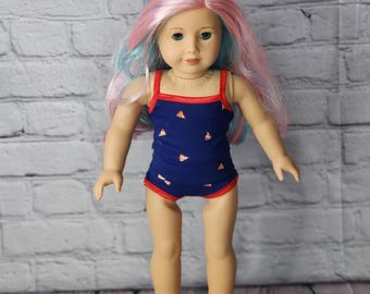 18 inch Doll Clothes - Pizza Cami and Panty - 2 piece set - BLUE RED - fits American Girl