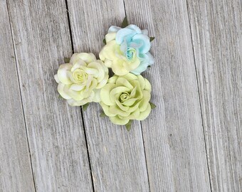 18 inch Doll Clothes - Trio Flower Alligator Clips - Margarita - BLUE GREEN YELLOW - fits American Girl & Wellie Wisher - #11