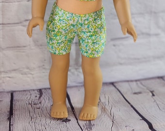 18 inch Doll Clothes - Moto Pocket Shorts - Green Floral - SHORTS ONLY - fits American Girl