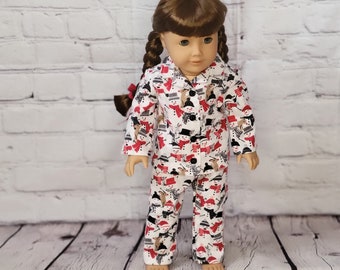 18 inch Doll Clothes - Snowman Village Pajamas - RED WHITE BLACK - fits American Girl - Boy or Girl Doll
